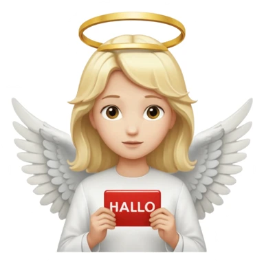 "An angel emoji with blonde hair, a halo, wings, holding a 'COMPARTILHAR' sign in bold letters." sticker