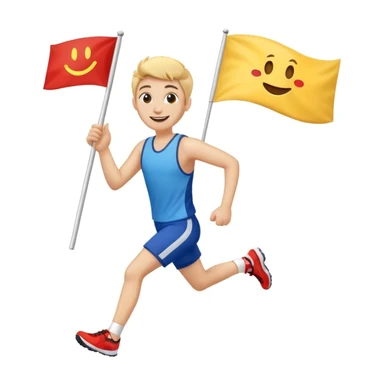 happy runner waving a flag that says 'emojiland' sticker
