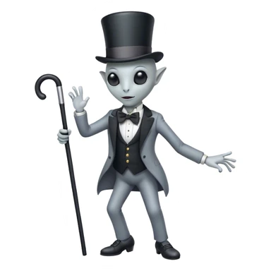 Gray alien tap dancing with a top hat, bow tie, and a cane sticker
