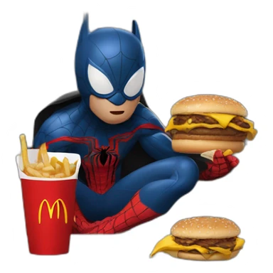 Spider-Man eating from McDonalds with batman sticker