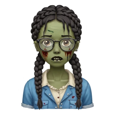 black zombie girl with glasses and braided hair sticker