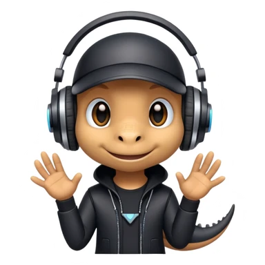 Dinosaurio muy tierno músico DJ con ropa negra futurista  sticker