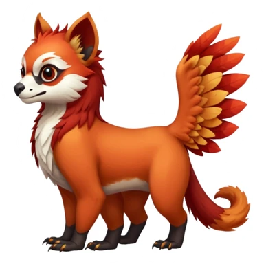 A beaked beaky 4-legged, feral, digitigrade, lanky, elegant, Gryphon-Griffin-Griff-Avian-hybrid, with a long beak, with Red-Panda-colors and markings, full body, cute, realism, hyper-realistic  sticker