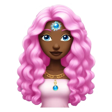 magical diva with pink andromedan skin long hair and blue eyes glowing third eye sticker