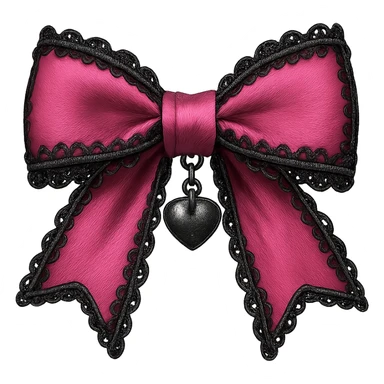 pink gothic bow with black lace trim and heart charm, remove background sticker