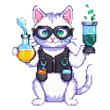 cat scientist with goggles and beaker sticker