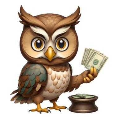 mascot owl holding money and scale with two  sticker