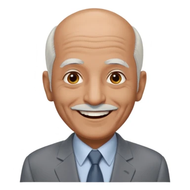 70 yr old man, almost bald, some white hair, pakistani, light grey business suit, big smile, dark skin, no facial hair
 sticker