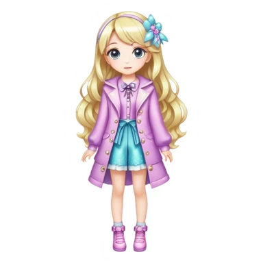 Pretty, stylish, kawaii, sparkly, lovely, shiny, accessories, anime style, character, real life, big eyes, cute, gorgeous hair, full body, stylish clothing, lady, young, romantic, colorful, detailed, cool design, aesthetic sticker