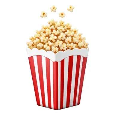 extremely minimalist popcorn in red and white vertically striped box, absolute minimum details, no text, no labels, pure iOS emoji style with glossy finish sticker