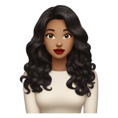 beautiful woman, hazel green eyes, black long wavy hair, tawny skin, big lips, red lipstick, great makeup sticker