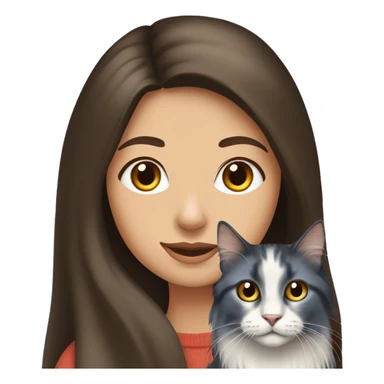 long straight haired blue eyed brunette woman holding norwegian forest cat with amber eyes sticker
