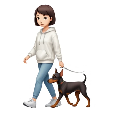 Beautiful short-haired girl wearing a white hoodie walking her Doberman sticker