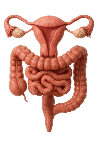 UTERO UMANO ANATOMICO COLLEGATO AD INTESTINO, iperrealistico 4k, SFONDO BIANCO sticker