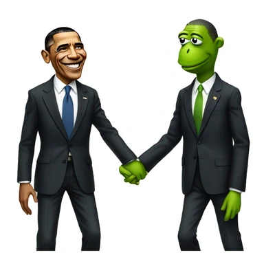 Obama and Kermit the frog holding hands sticker