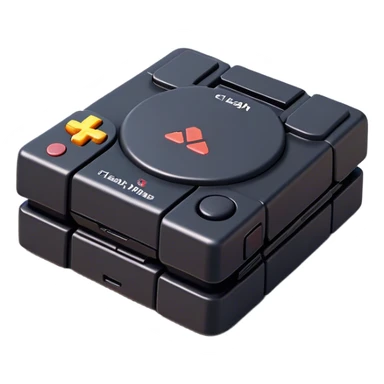 Clash of Clans aesthetic: Cinematic Playful PlayStation 1 Console Portrait Emoji, rendered in a 3D vector-style similar to standard emojis with minimal shading and bold, simplified shapes. A compact, distinct form with signature details, softly glowing with a cutting-edge console technology charm. Simplified yet unmistakably iconic, highly detailed and consistent, glowing with a soft radiance and high shine. Stylized with a touch of technological advancement and a soft glowing outline, capturing the essence of a beloved gaming relic with a friendly, playful manner! sticker