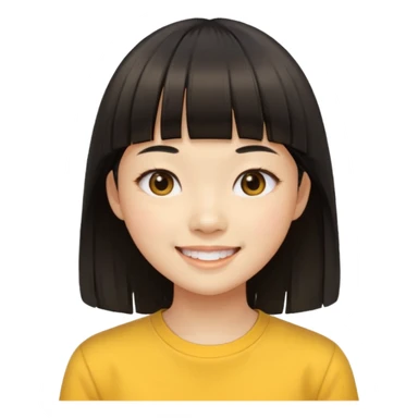 asian girl blunt fringe long hair yellow shirt sticker