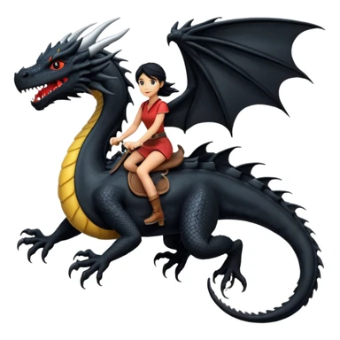 Extreme huge black dragon flying with a female rider on top of it sticker