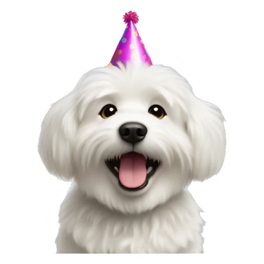  white fluffy Dog with party hat saying have a good day sticker