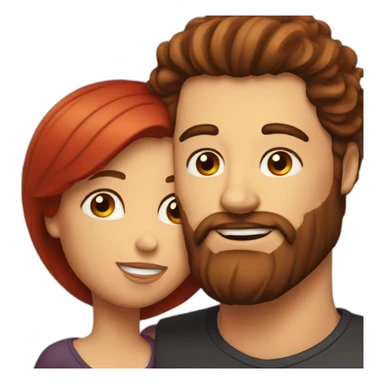a bearded man with dark hair kissing a woman with long red hair sticker
