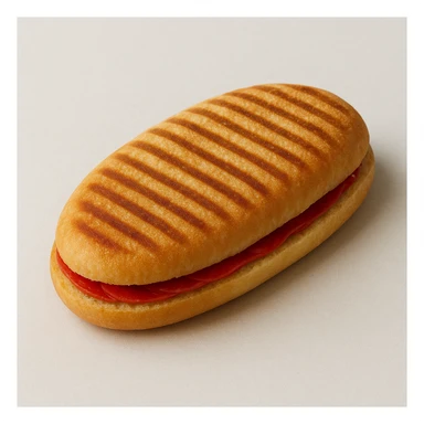 panini in oval shape, red filling inside, focus on sandwich, clean look sticker