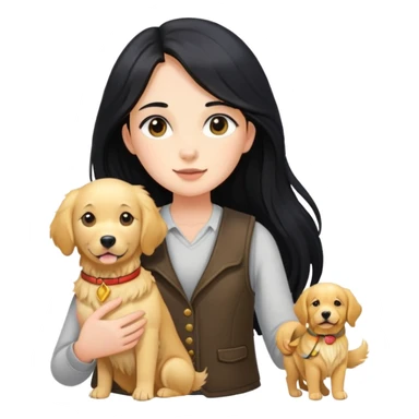 Long black hair - a girl in a vest holding a golden retriever sticker