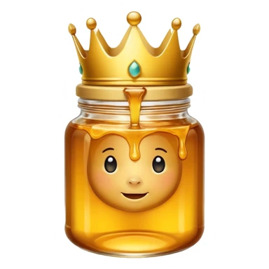 Honey jar filled with golden thick honey with a crown on top sticker