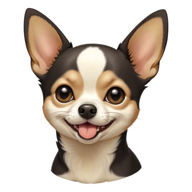 Cinematic Cute Yawning Black Tri Short Haired Chihuahua Portrait Emoji, Head tilted slightly with a dramatic, wide-open yawn, soft black tri-color fur with defined patches of white and tan, floppy ears slightly drooping, round dark eyes barely open in drowsy contentment, Simplified yet irresistibly adorable features, highly detailed, glowing with a soft, cozy glow, high shine, relaxed yet expressive, stylized with a touch of whimsy, bright and endearing, soft glowing outline, capturing the essence of a sleepy yet affectionate pup, so drowsy it feels like it could stretch right out of the screen and curl up for a nap! sticker