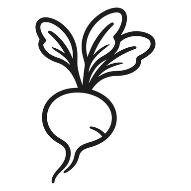 modern style icon of a large radish with smooth lines, expressive root and leaves sticker