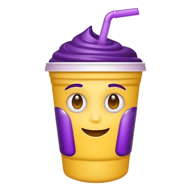  White styro with purple juice inside visible from the top only. Add a stoned yellow emoji face that os holding the cup sticker