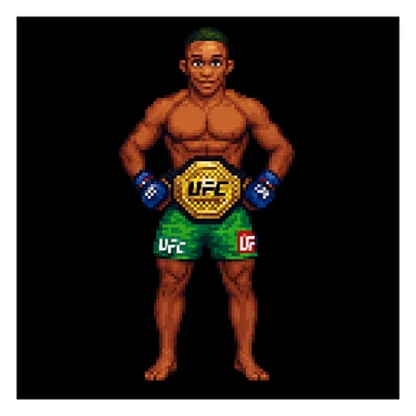 Add a UFC championship belt around the character's waist in pixel art style, keeping the pixel art style consistent. sticker