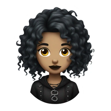Goth girl with long curly wolf cut sticker