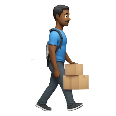 A man walking while carrying a few boxes and weights on his back. Put them on a backpack, also, make the man look like he is almost struggling to carry them sticker
