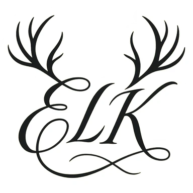ELK written in elegant script, with elk antlers growing from the tops of the letters, sophisticated and stylish. sticker