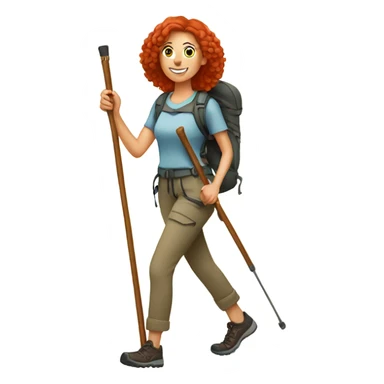 Red haired woman hiking full body with hiking sticks sticker
