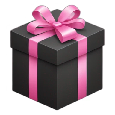 black gift box with pink ribbon, isometric sticker