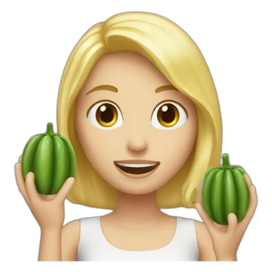blond girl throwing a cucumbe sticker