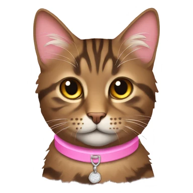 Brown fluffy tabby pink collar sticker