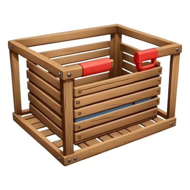 wooden box emoji, open crate with slatted wood sides, realistic wood grain sticker