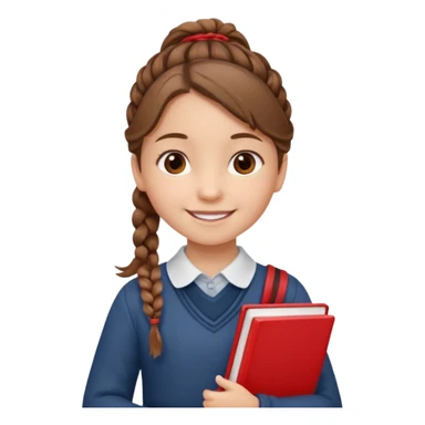 brown braid hair girl kid, student, red book sticker