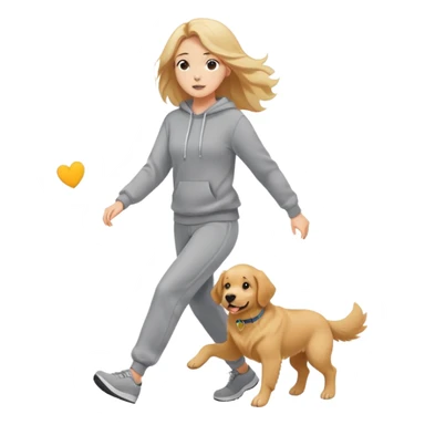 A beautiful girl with fair skin wearing a sweatshirt and sweatpants chasing a dog sticker