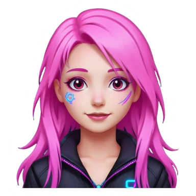 girl neon cyberpunk light pink happy long hair sticker