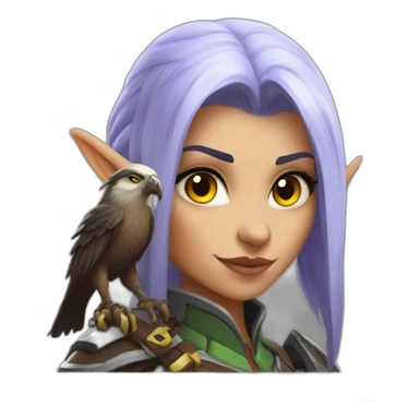 warcraft night elf hunter female with pet hawk sticker