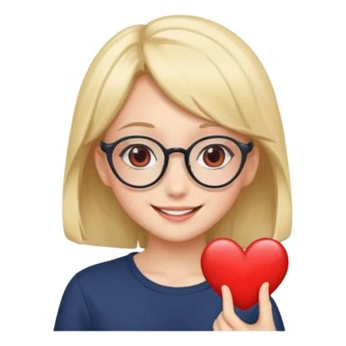 Girl with anime glasses showing heart sticker