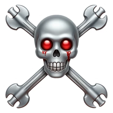 Emoji-style metallic bones with traces of blood, steel texture, dark dramatic tone, clean background sticker