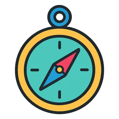 compass icon, color outline style, black outlines with subtle color accents sticker