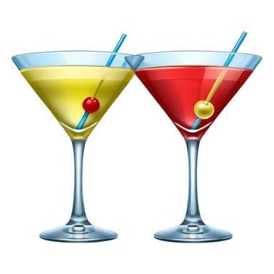 Create an two emoji of red and yellow martini cocktail, cheers with blue and green cocktail, no tube just cocktail in glass sticker
