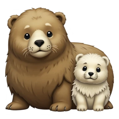 small white seal and big brown bear sticker