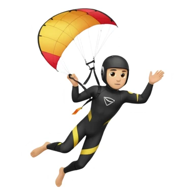 Kiterman, caucasico traje neopreno negro y casco negro, haciendo un down loop con la cometa sticker