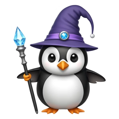 penguin wearing a wizard hat and holding a magic wand sticker